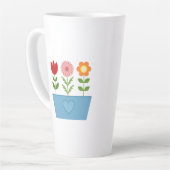 花のイラストレーションBlue Window BoxキャンバスP カフェラテマグ (左アングル)