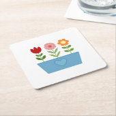 花のイラストレーションBlue Window BoxキャンバスP スクエアペーパーコースター (アングル)