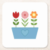 花のイラストレーションBlue Window BoxキャンバスP スクエアペーパーコースター (正面)