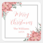 花のイラスト　メリークリスマス　カスタム スクエアシール (正面)