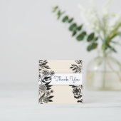 花のイラスト 黒の線画 白とベージュ スクエア名刺 (スタンド正面)