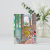 花のインテリアの若い女性 |アンリ・レバスク ポストカード (スタンド正面)