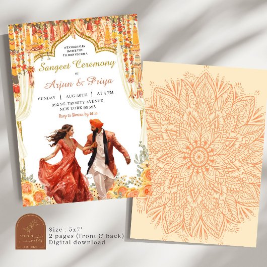 花のインド・サンギート結婚式 招待状