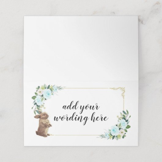 花のイースターと青と金ゴールドバニーウサギ プレイスカード (外部開封)