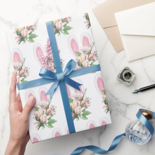 花のイースターバニーの耳 ラッピングペーパー (ギフト)