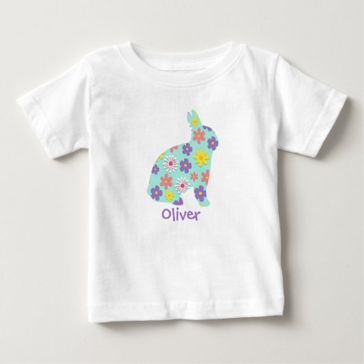 花のイースターバニーカスタムネームTシャツ ベビーTシャツ (正面)