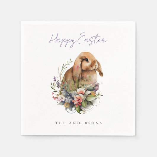 花のイースターバニー スタンダードカクテルナプキン (正面)
