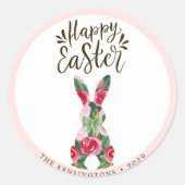 花のイースターバニー パーソナライズステッカー ラウンドシール (正面)