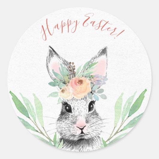 花のイースターバニー ラウンドシール (正面)