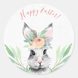 花のイースターバニー ラウンドシール