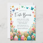花のイースター・ブランチと卵の宝探しへのご招待 招待状 (正面)