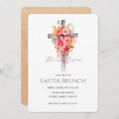 花のイースター・ブランチのクロス 招待状 (正面/裏面)