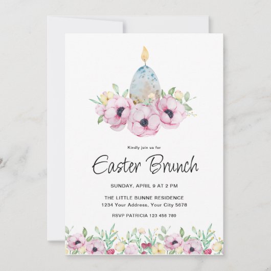 花のイースター・ブランチ招待状 招待状 (正面)