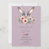 花のイースター・ブランチ ウサギの耳の紫の招待状 招待状 (正面)