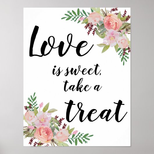 花のウェディングサイン 水彩花のテーブルサイン ポスター (正面)