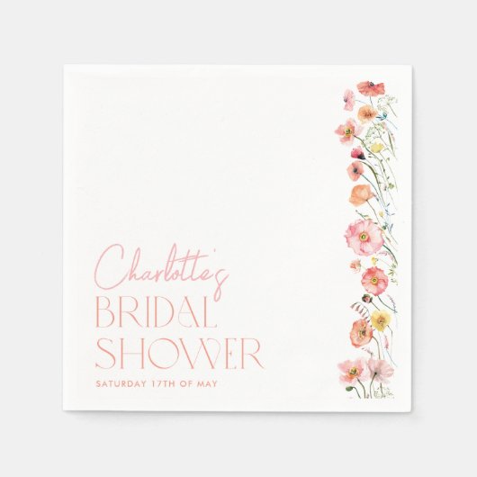 花のウェディングシャワー ポピー ワイルドフラワ スタンダードカクテルナプキン (正面)