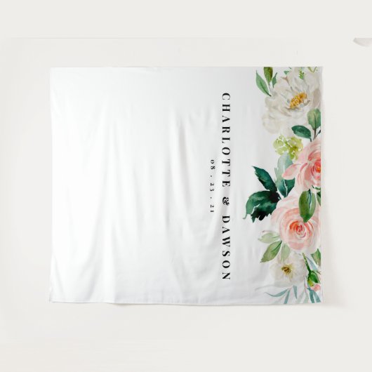 花のウェディングバックドロップ・フォトブース小道具 タペストリー (正面(横))