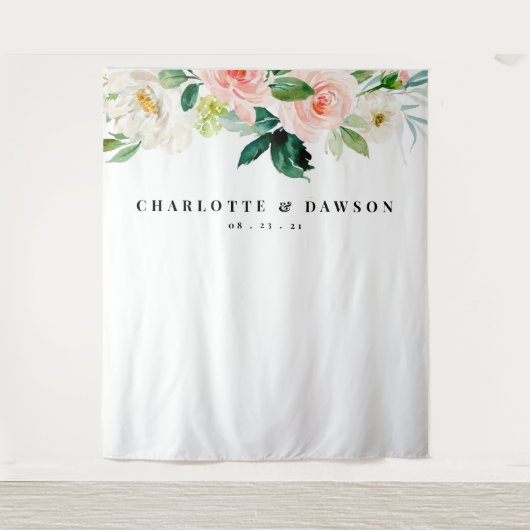 花のウェディングバックドロップ・フォトブース小道具 タペストリー (正面)