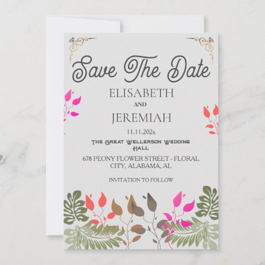 花のウェディングフォト セーブ・ザ・デートのお知らせ 招待状 (正面)