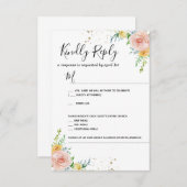 花のウェディング招待状の返信カード ゴールド 黄昏のピンク 出欠カード (正面/裏面)