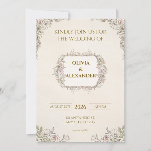 花のウェディング招待状 温かい花 招待状 (正面)