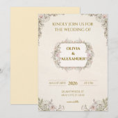 花のウェディング招待状 温かい花 招待状 (正面/裏面)