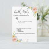 花のウェディング招待状 RSVP カード ゴールド 黄昏 ピンク (スタンド正面)
