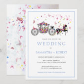 花のウェディング馬車と蝶のウェディング 招待状 (正面/裏面)