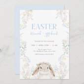 花のウサギのイースターのブランチと卵の宝探しへの招待 招待状 (正面/裏面)