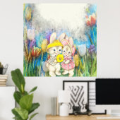 花のウサギ ポスター (ホームオフィス)