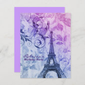 花のエッフェル塔のパリの誕生会 招待状 (正面/裏面)
