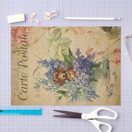 花のエフエメラダックシュント犬のバスケット切り離し 薄葉紙 (クラフト)