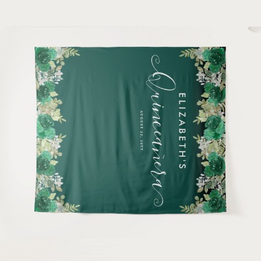 花のエメラルドグリーンの誕生日クイーンセニョーラ写真 タペストリー (正面(横))