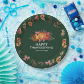 花のエメラルドグリーン　感謝祭ディナー ペーパープレート (パーティー)