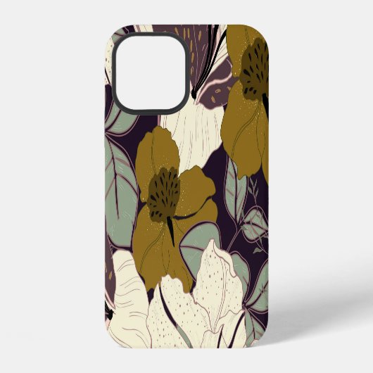 花のエレガンス、ビンテージの葉の模様 iPhoneケース (裏面)