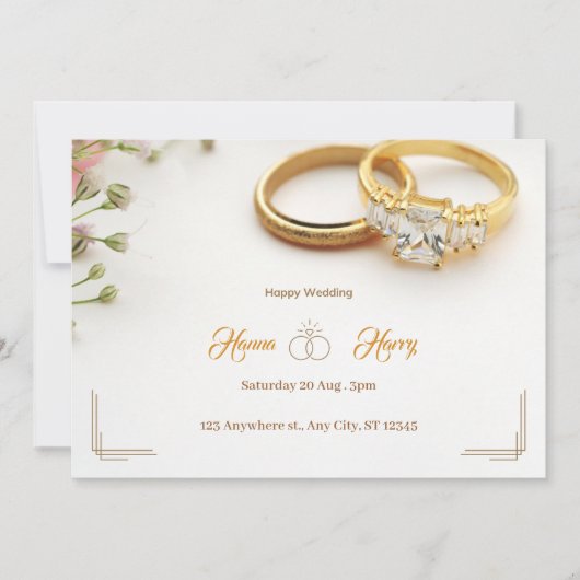 花のエレガントなウェディングリングフローラ 招待状 (正面)