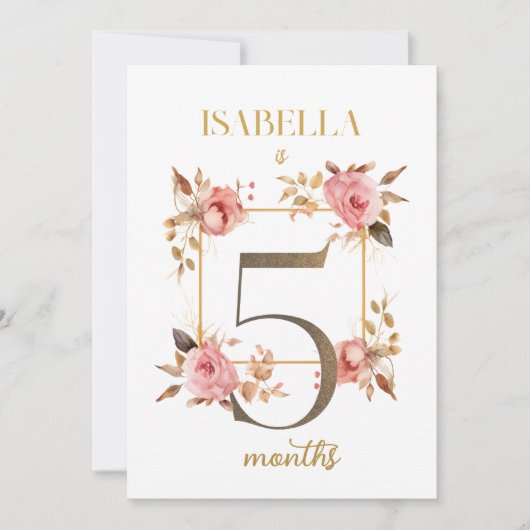 花のエレガントなファーストイヤーベイビーマイルストーンカード 招待状 (正面)