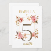 花のエレガントなファーストイヤーベイビーマイルストーンカード 招待状 (正面/裏面)