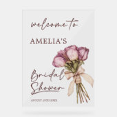 花のエレガントなブーケ ブライダルシャワー ウェルカムサイン アクリルサイン (正面)