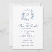 花のエレガントなローズクレストモノグラム セーブ・ザ・デート 招待状 (正面)