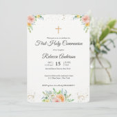 花のエレガントな最初聖餐の宗教イベント 招待状 (スタンド正面)