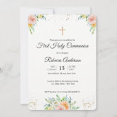 花のエレガントな最初聖餐の宗教イベント 招待状 (正面)