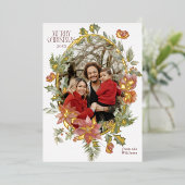 花のエレガントな水彩画のクリスマス写真 箔シーズンカード (立ち正面)