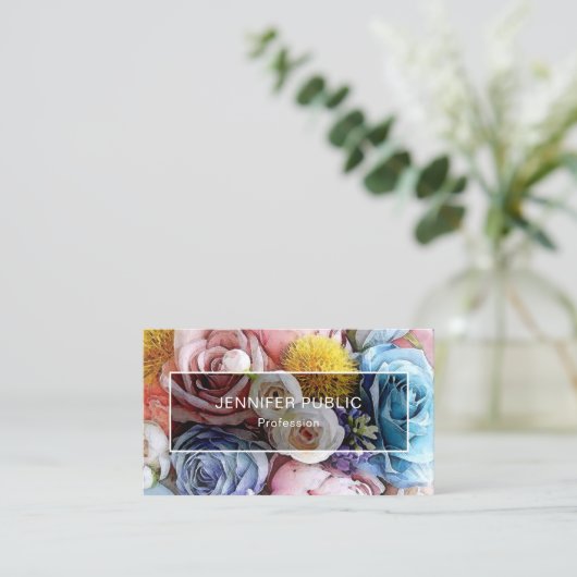 花のエレガントな水彩画のバラのモダンのテンプレート 名刺 (スタンド正面)