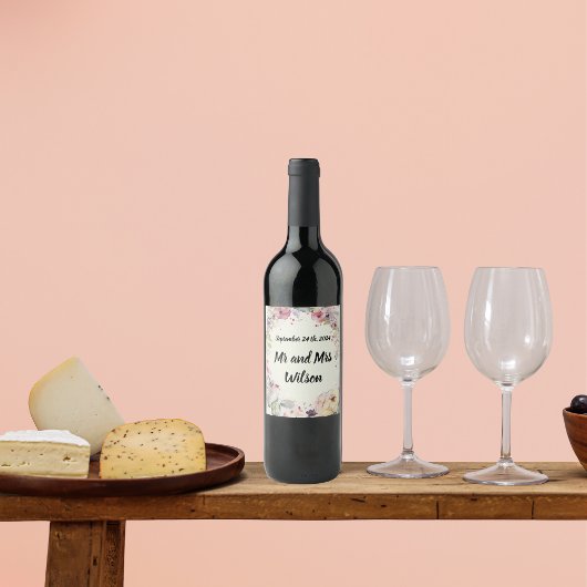 花のエレガントリングや輪水色ワインラベル ワインラベル