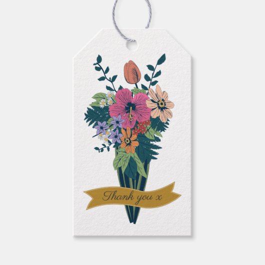 花のエレガント花束リボン ギフトタグ (正面)