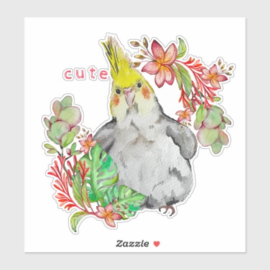 花のオウムのおもしろい水色スケッチ シール (シート)