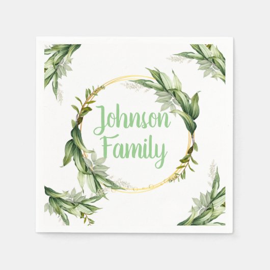 花のオリーブの木の枝 スタンダードカクテルナプキン (正面)