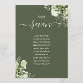 花のオリーブグリーン席次表番号 招待状 (正面)