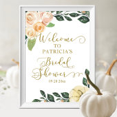 花のオレンジの秋のブライダルシャワーのウェルカムサイン ポスター